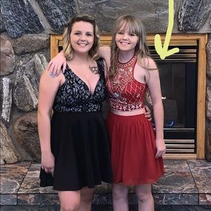 Red two piece homecoming / formal dress short